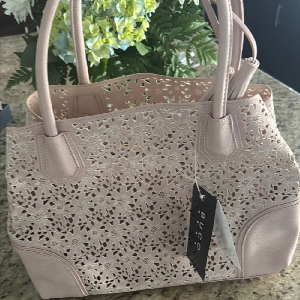 Bucco Pink Laser-Cut Tote with Tassel Detail NWT